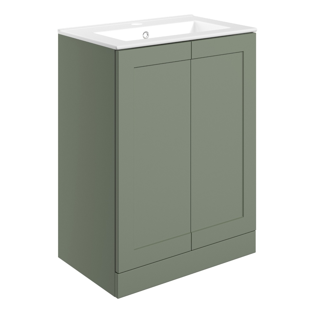 Apex Frame Matt Reed Green 615mm Floorstanding  2 Door Vanity Unit & Basin Cut Out
